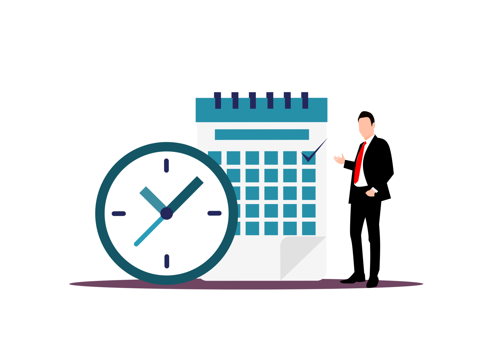 Businessman with a calendar and clock icon 46790535 png