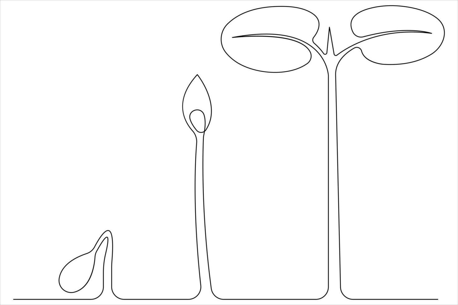 One continuous line drawing Plant growth process vector