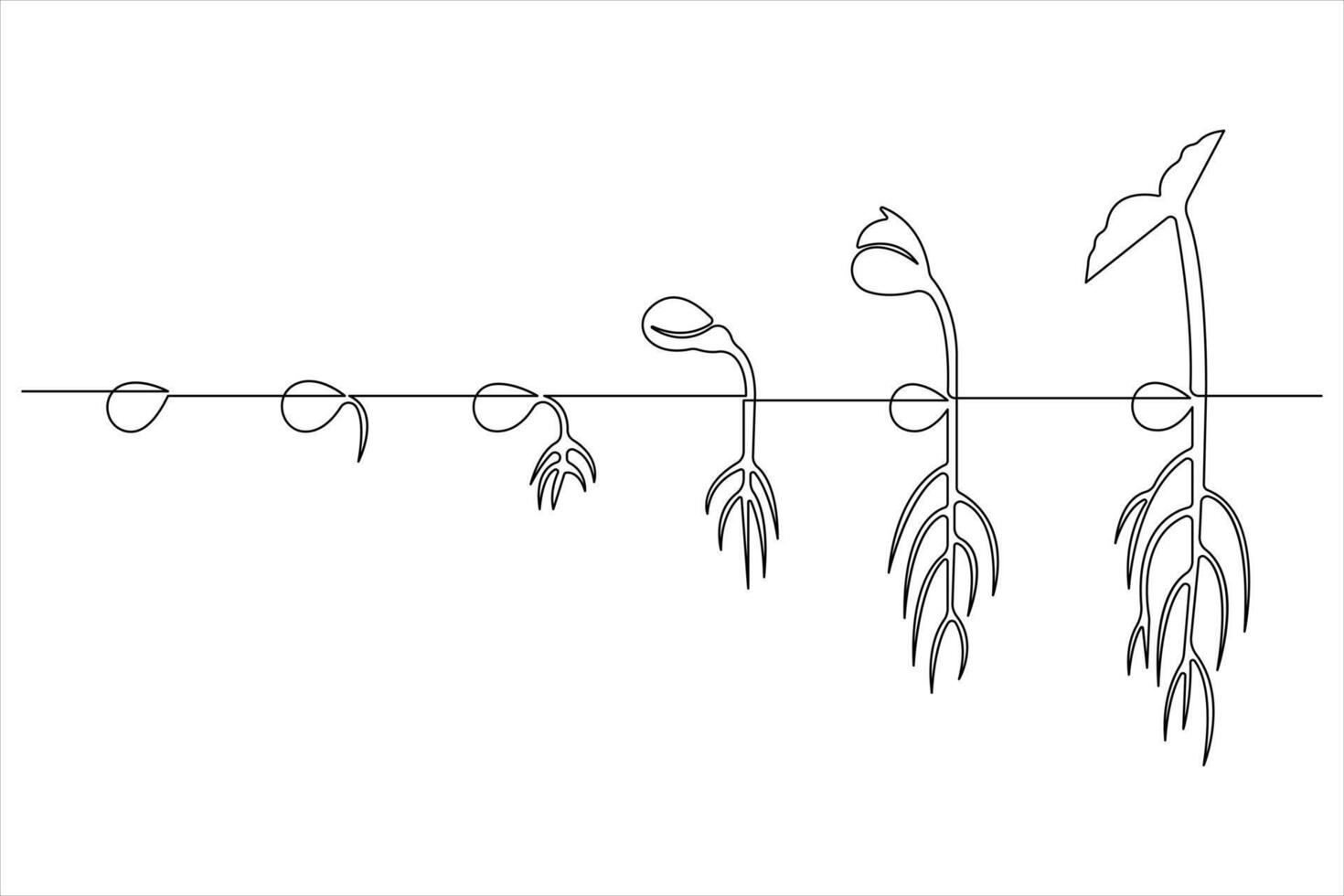 One continuous line drawing Plant growth process vector