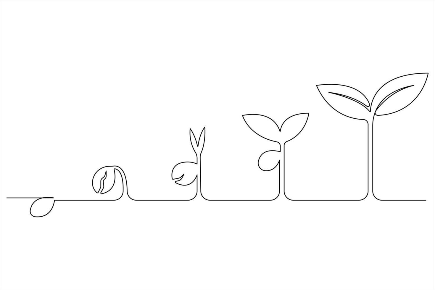 One continuous line drawing Plant growth process vector