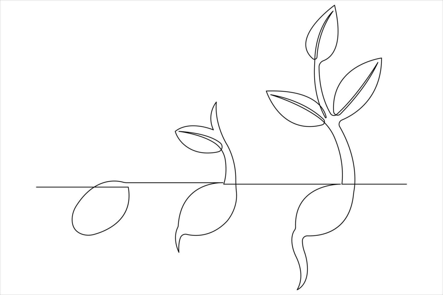 One continuous line drawing Plant growth process vector