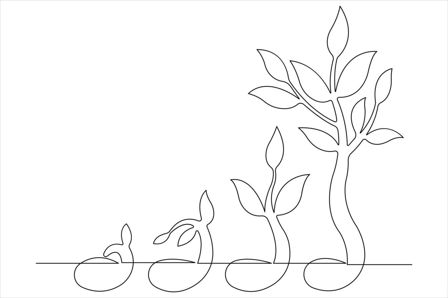 One continuous line drawing Plant growth process vector