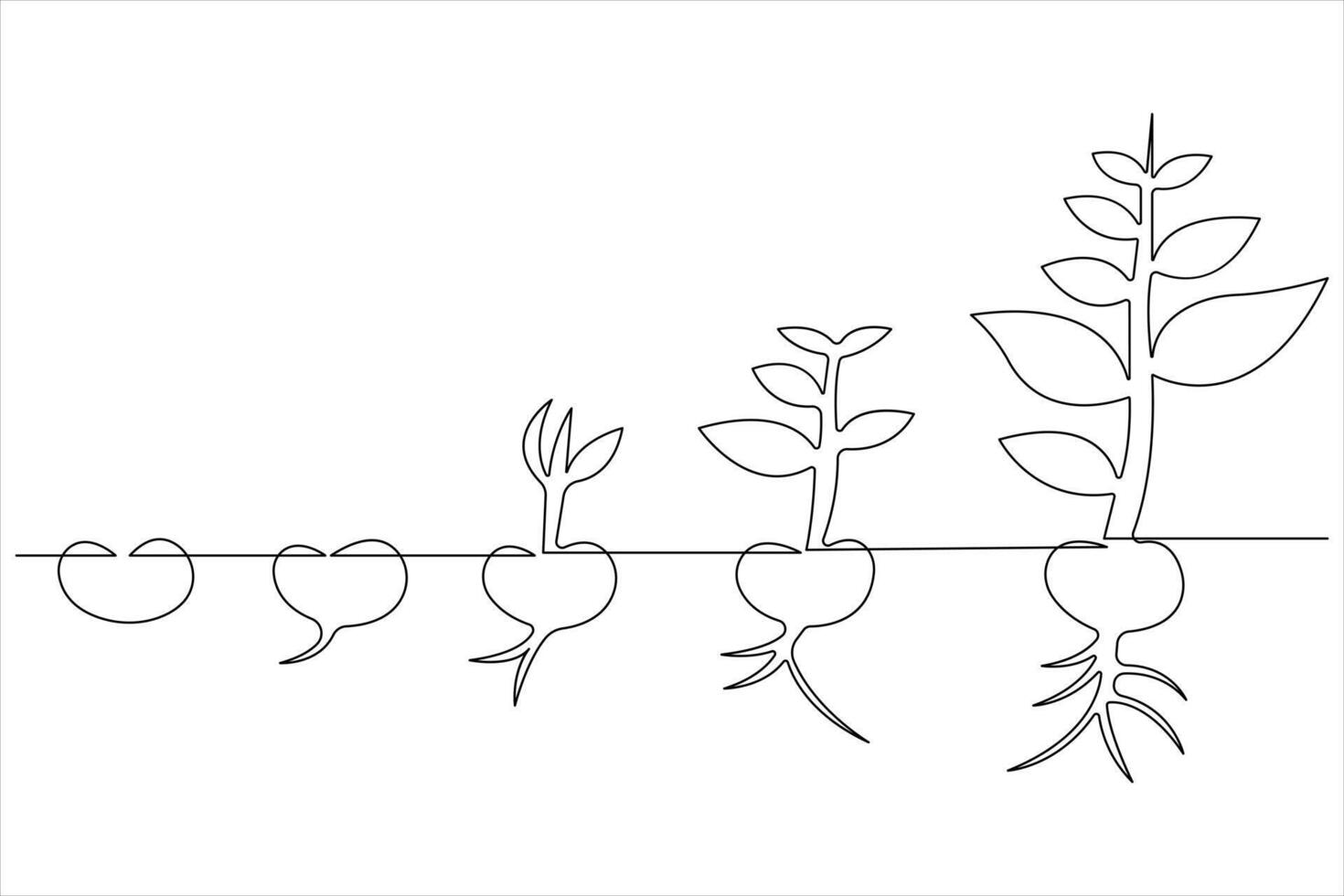 One continuous line drawing Plant growth process vector