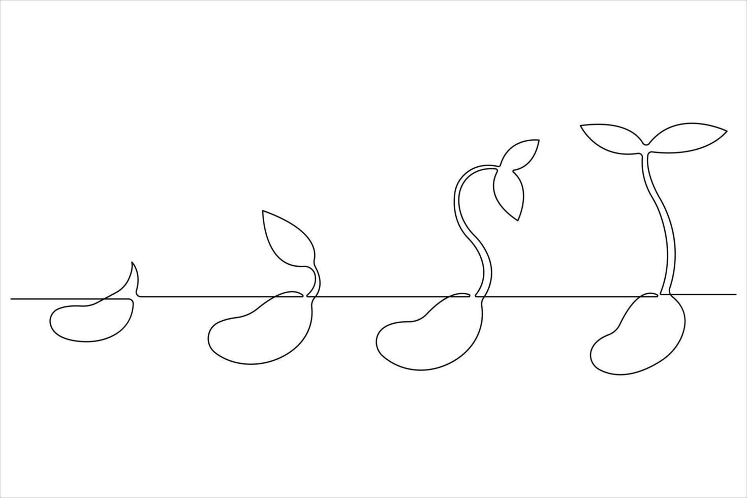 One continuous line drawing Plant growth process vector