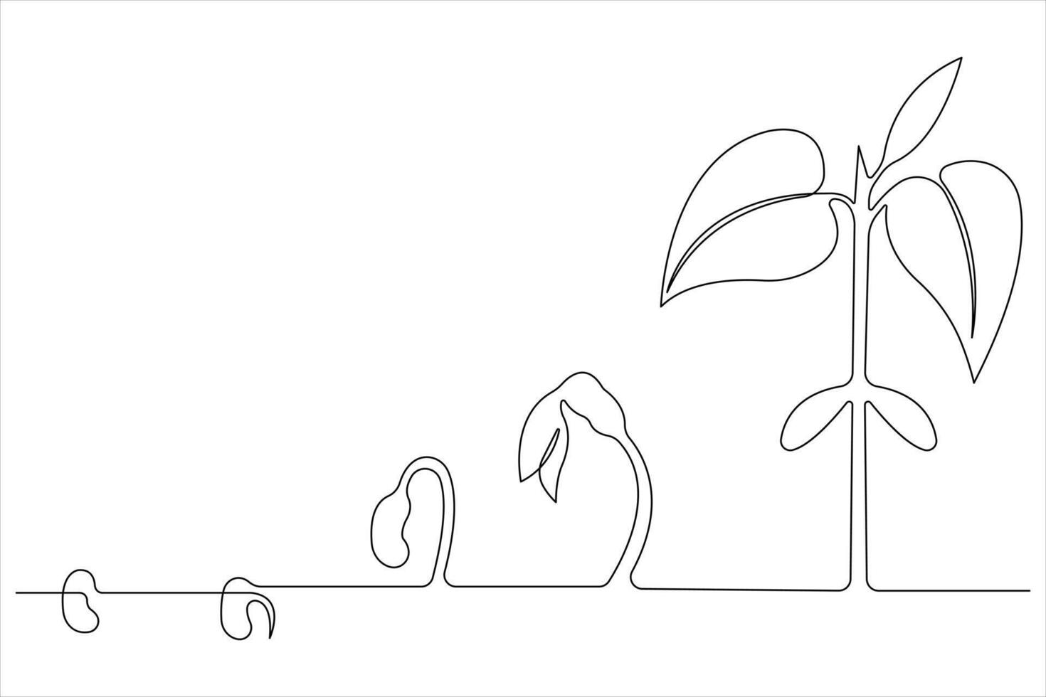 One continuous line drawing Plant growth process vector