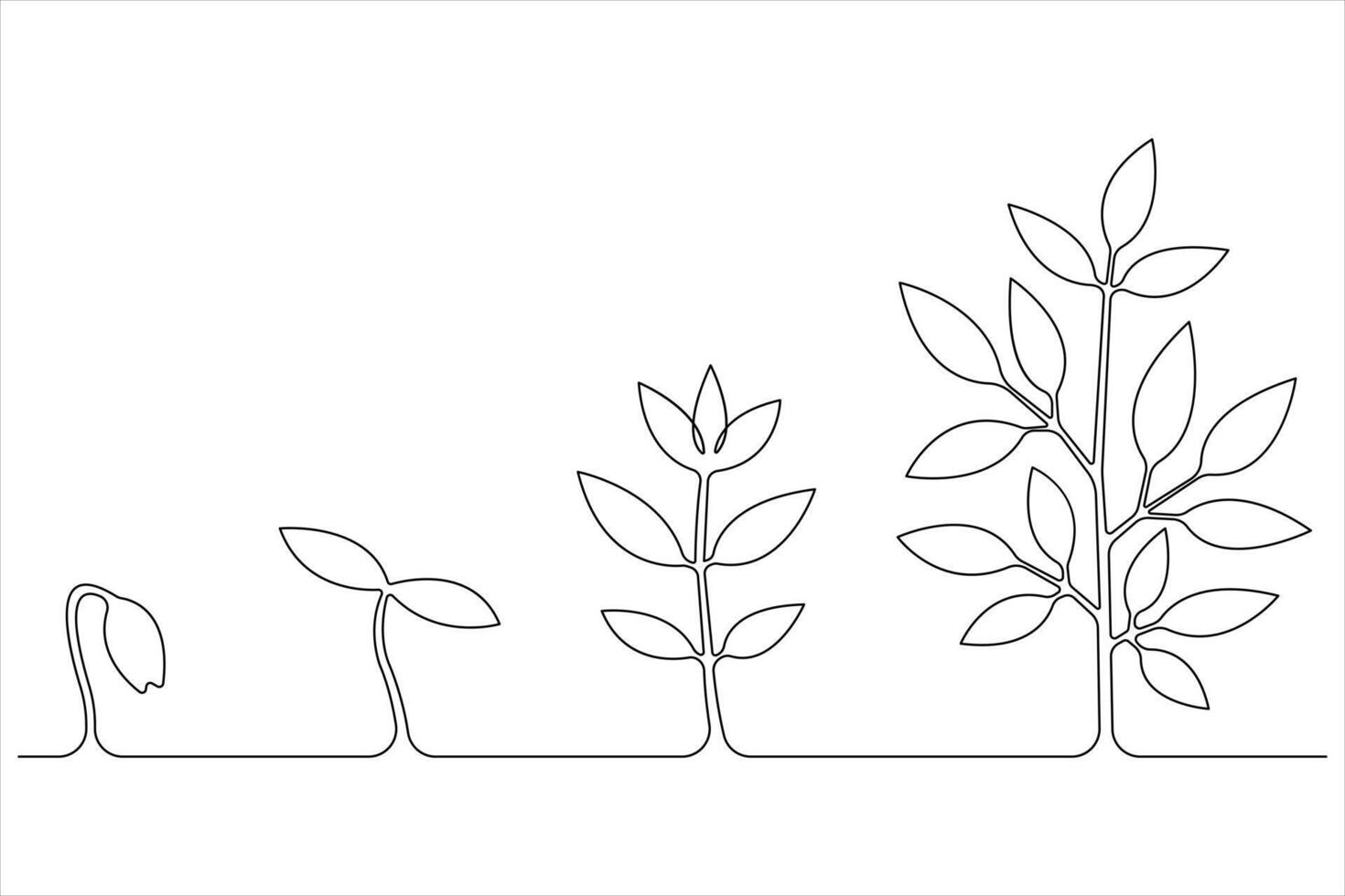 One continuous line drawing Plant growth process vector