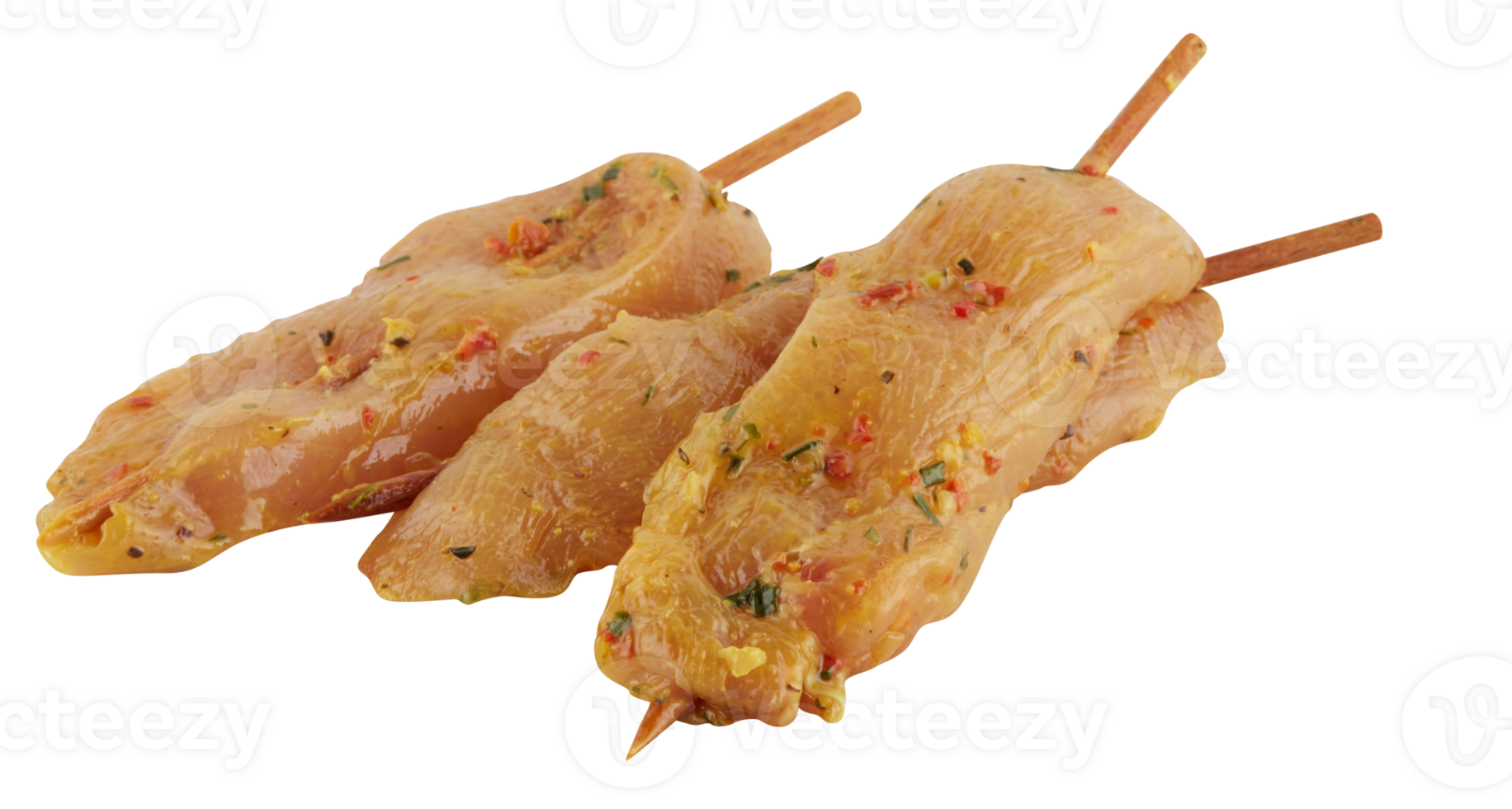 Fresh chicken skewers cut out isolated transparent background png