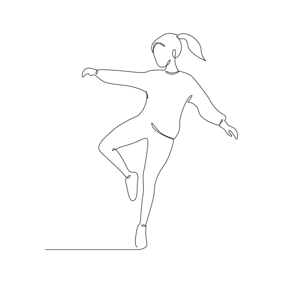 Woman dancing hip hop continuous line drawing of a woman energetic hip-hop dancer practicing. vector