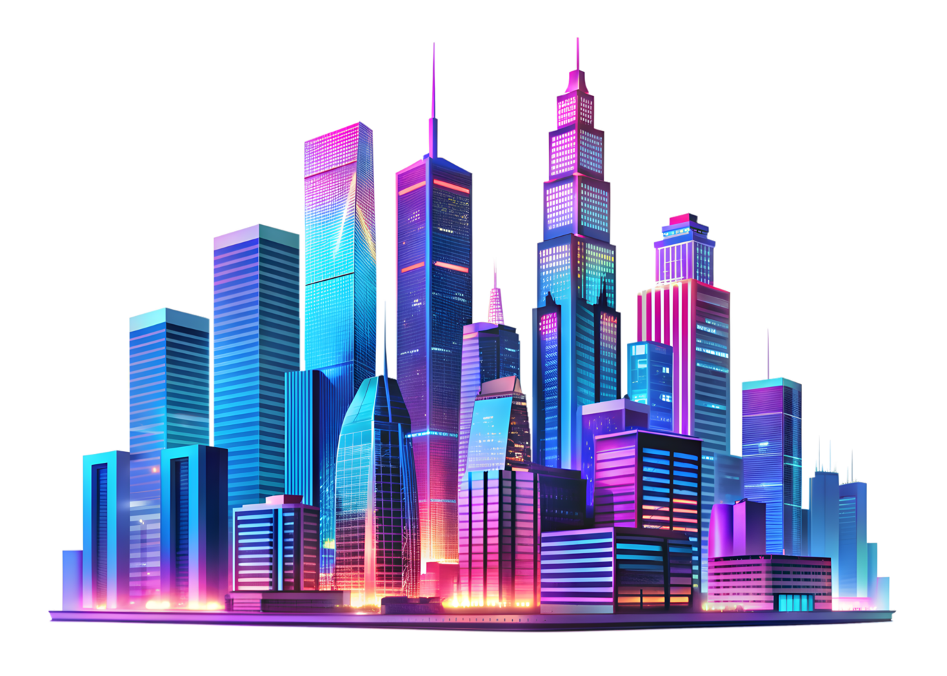 Neon-Lit Skyscrapers in City Skyline png