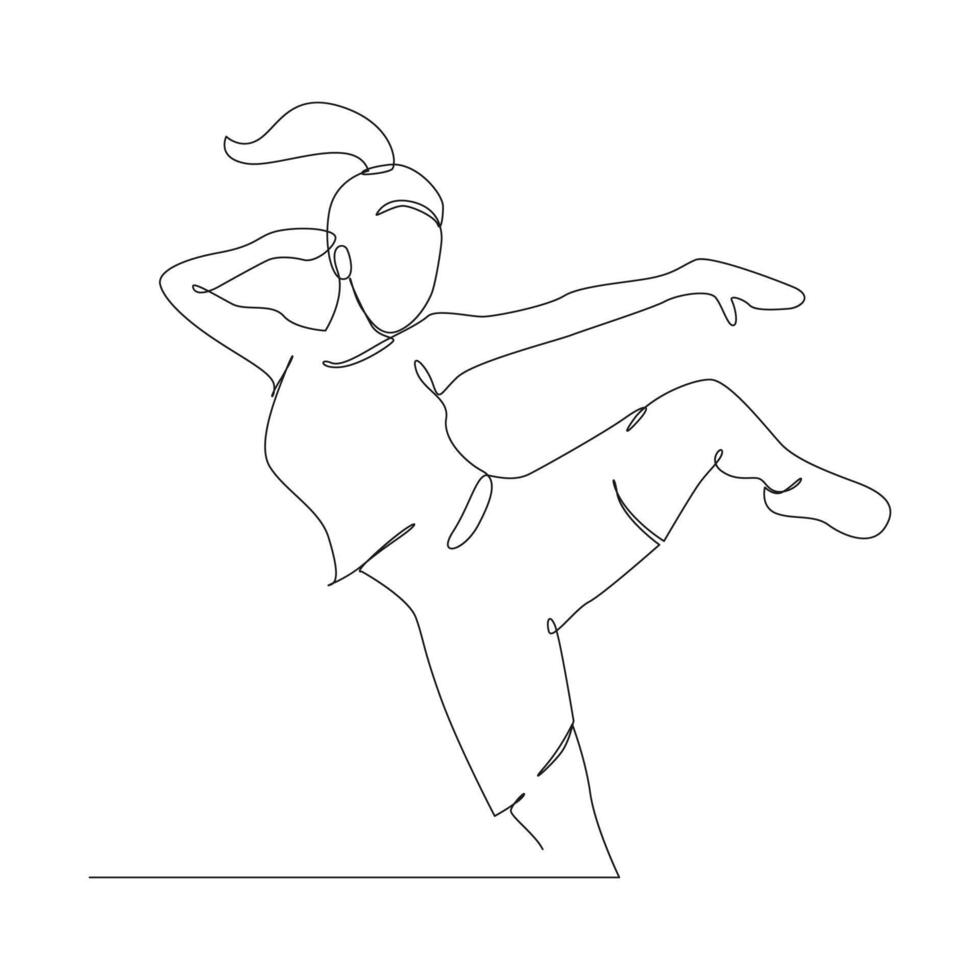 Woman dancing hip hop continuous line drawing of a woman energetic hip-hop dancer practicing. vector