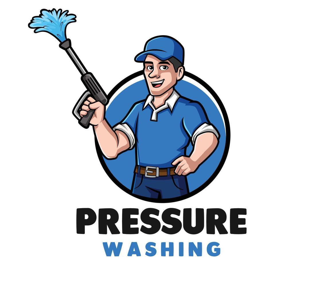 Pressure Washer Man Cartoon Mascot Logo Design for Your Company vector