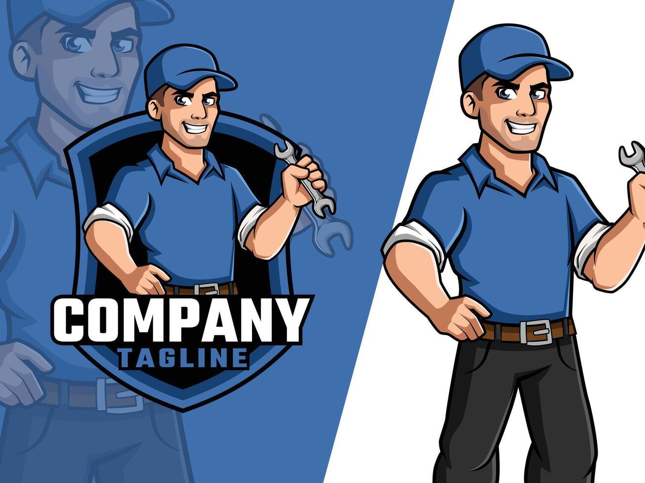 Mechanic Cartoon holding wrench Mascot Logo for Your Business vector