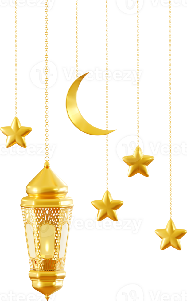 hanging lamp and moon ornament for ramadan kareem png