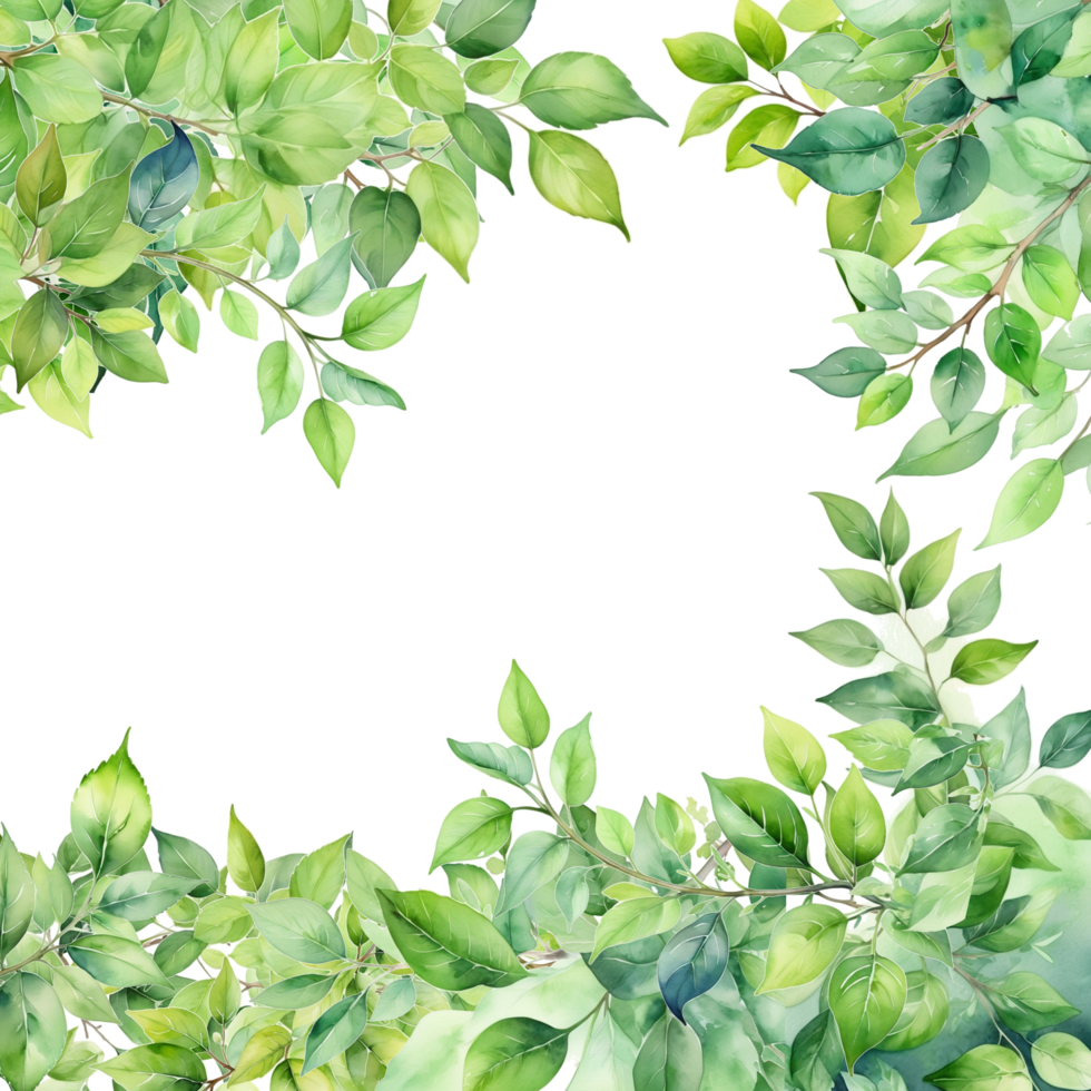 Leaves frame background, watercolor branch isolated border png