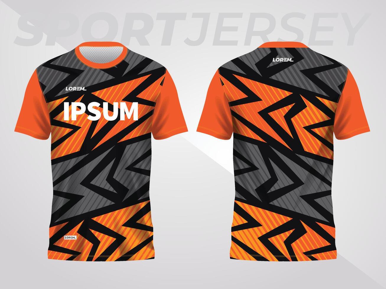 orange on dark background for sports jersey pattern. abstract color texture shirt front and back view mockup. vector
