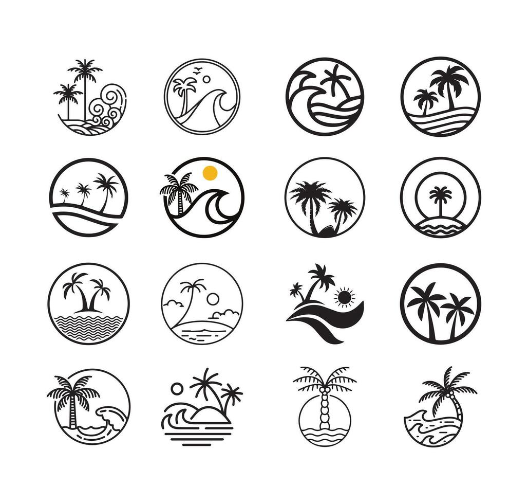Collection of summer palm tree beach emblem logos vector