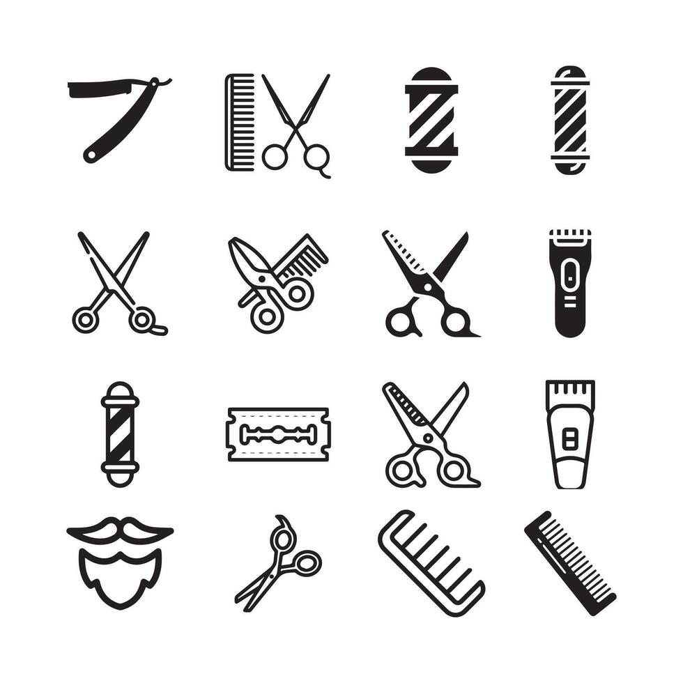 Set of element icons for barber shop tools vector