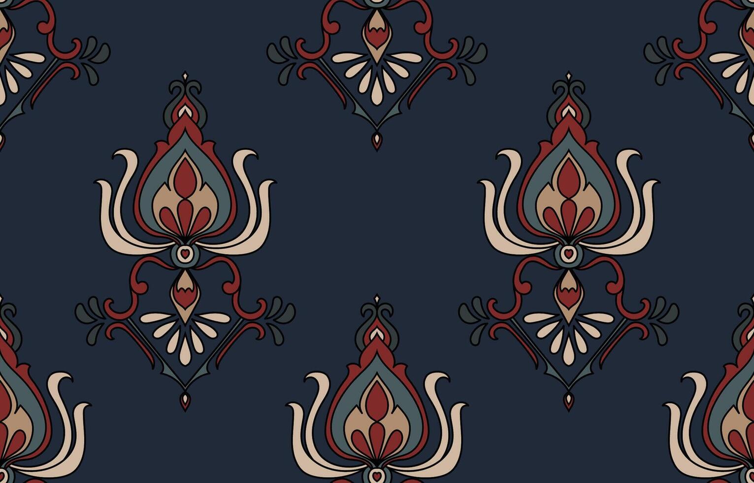Pattern of Paisley Flower Ikat oriental embroidery Ikat Aztec style abstract hand drawn design for fabric texture Decorative seamless printed carpet vector