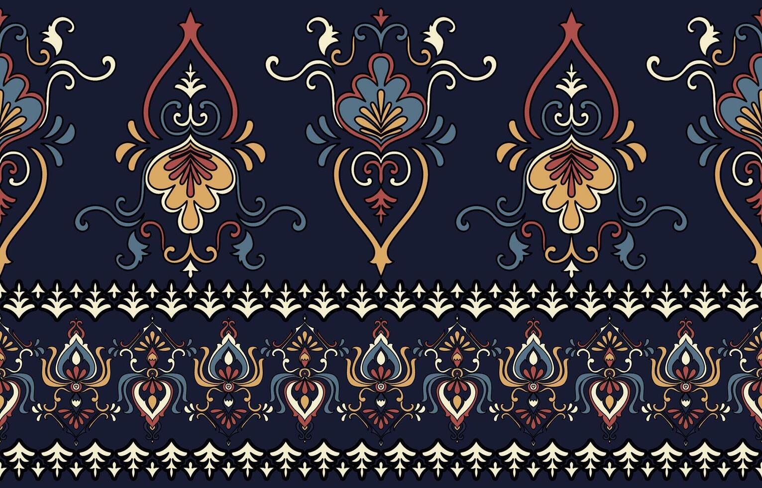 Pattern of Paisley Flower Ikat oriental embroidery Ikat Aztec style abstract hand drawn design for fabric texture Decorative seamless printed carpet vector