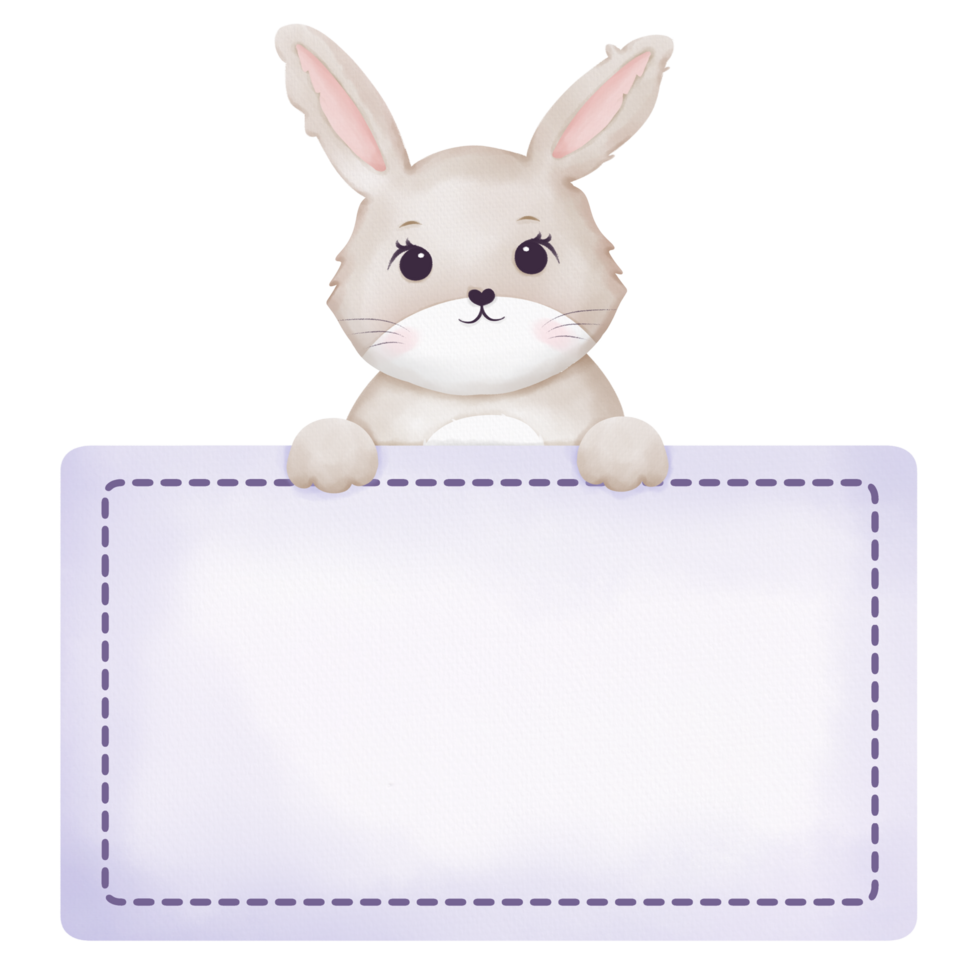 Cute label name tag with Rabbit watercolor illustration png