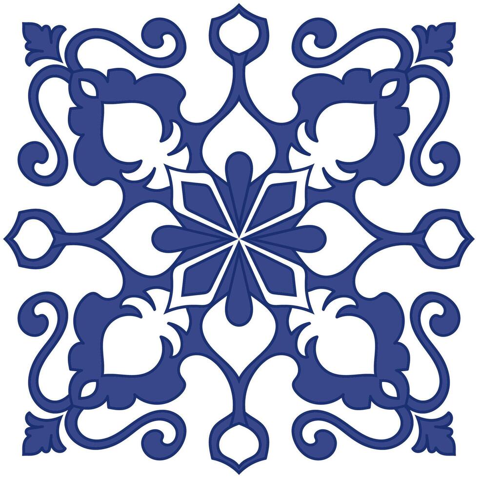 Blue patterns on ceramics, tiles, abstract patterns of flowers. vector