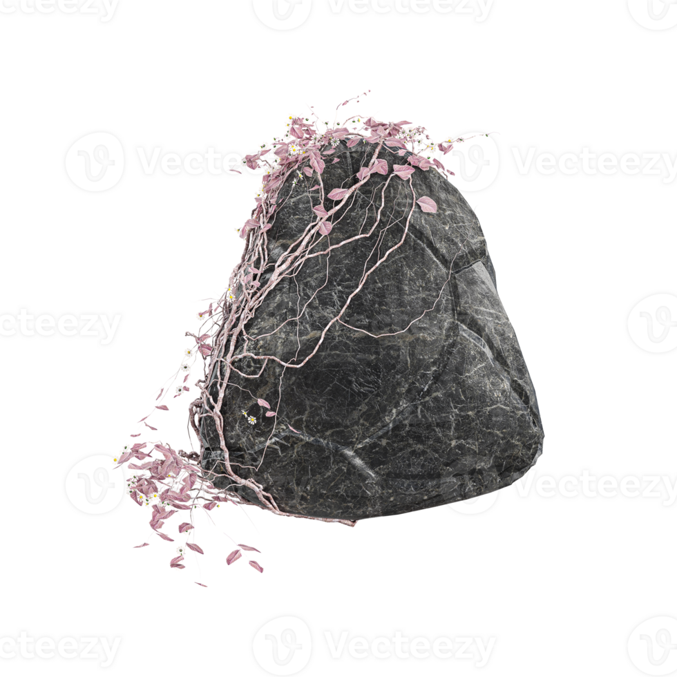 Architectural grey stone with leaf on isolated Canvas from the top view png