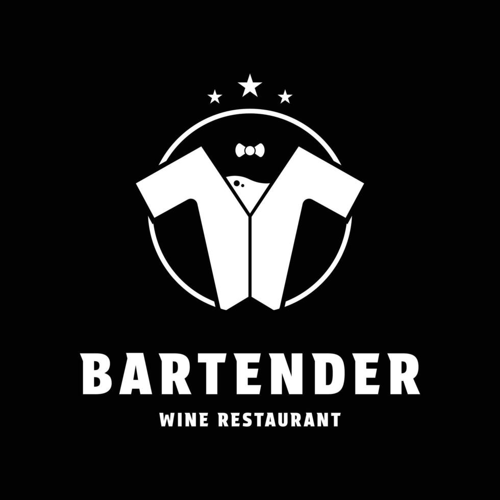 Bartender gentleman logo design concept idea with wine glass label circle vector
