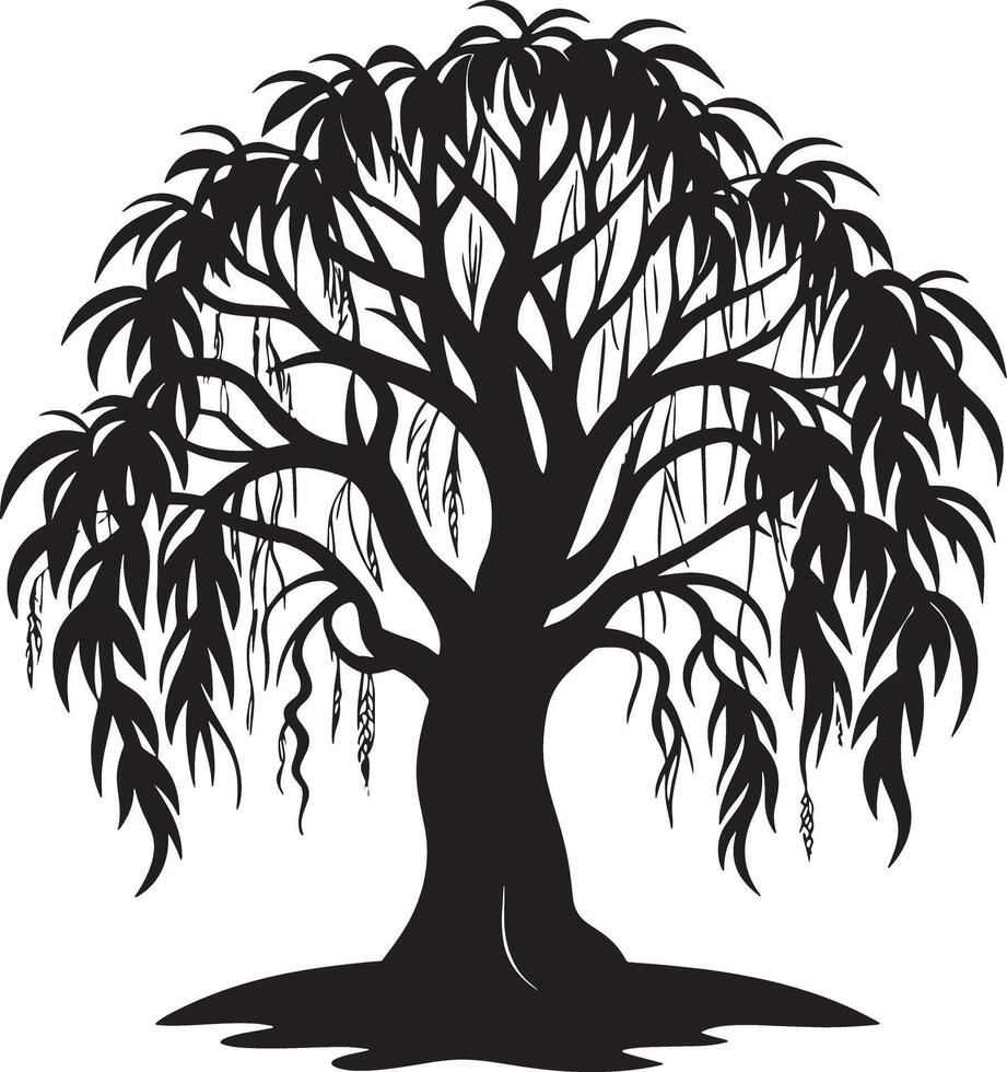 Willow tree silhouette black and white illustration vector