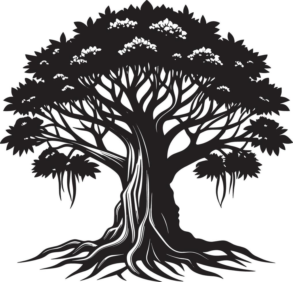 Willow tree silhouette black and white illustration vector