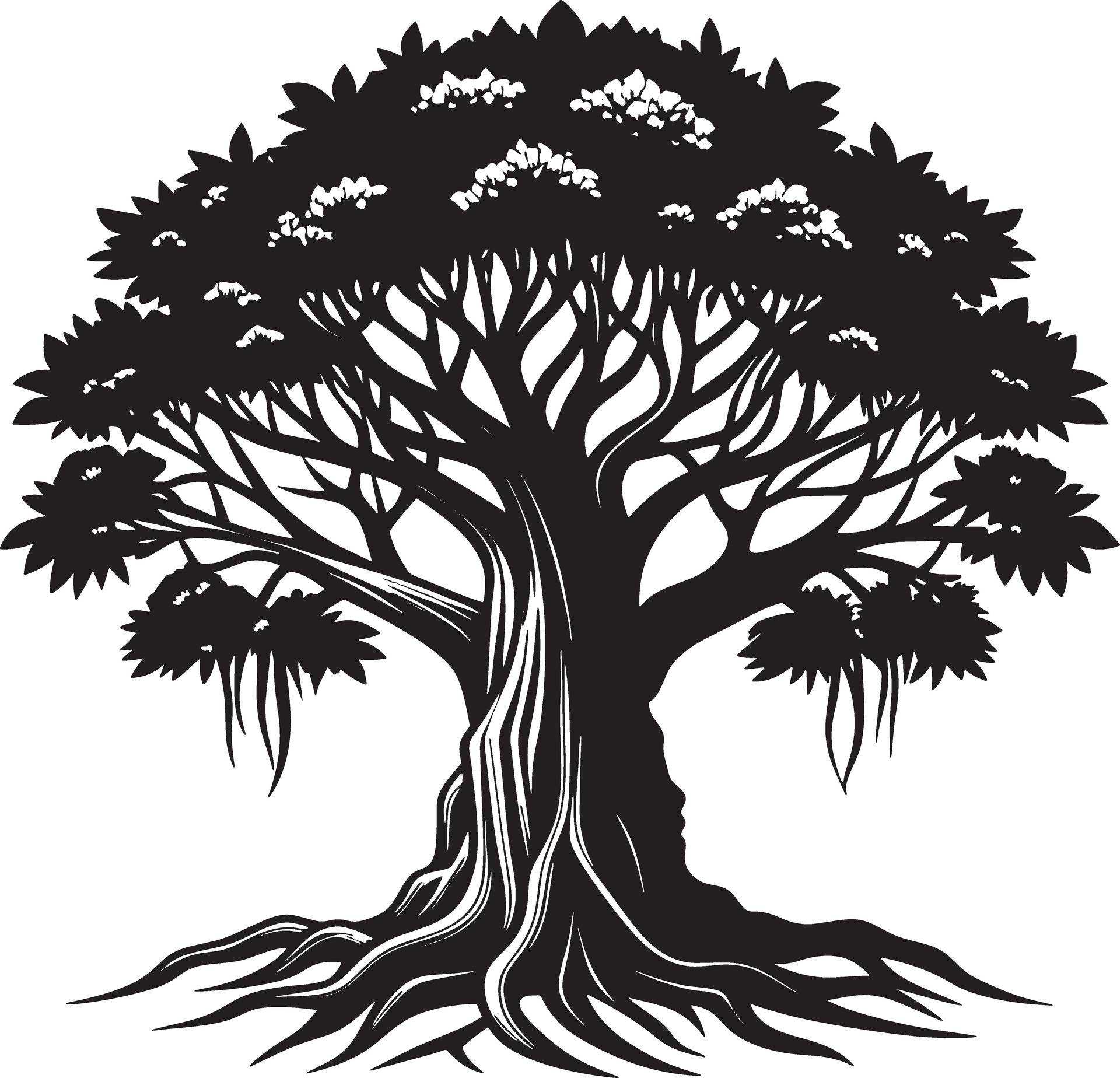 Willow tree silhouette black and white illustration 46793115 Vector Art ...