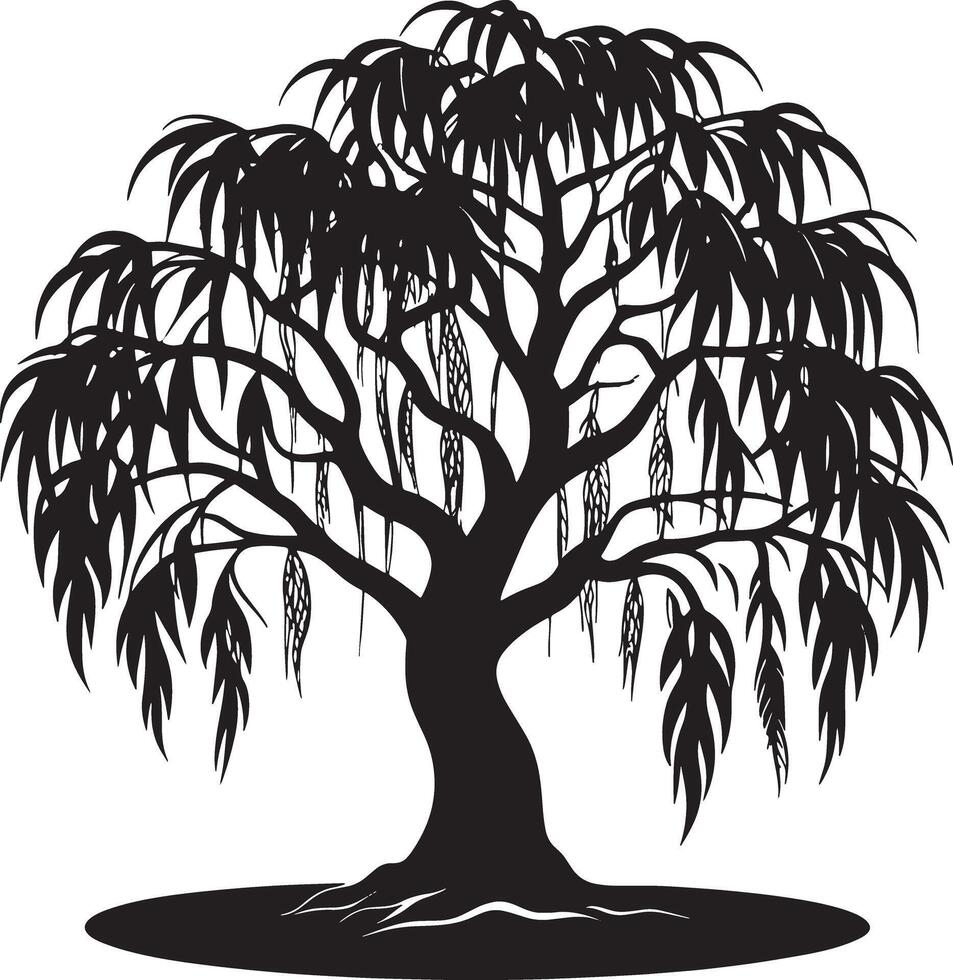 Willow tree silhouette black and white illustration vector