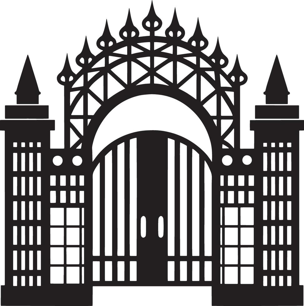 silhouette of the house gate illustration black and white vector