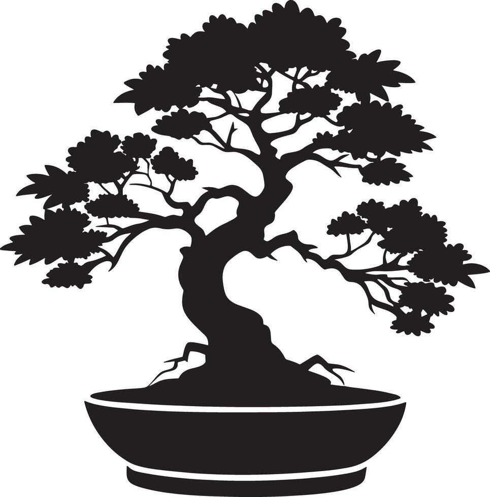 bonsai tree silhouette illustration black and white vector