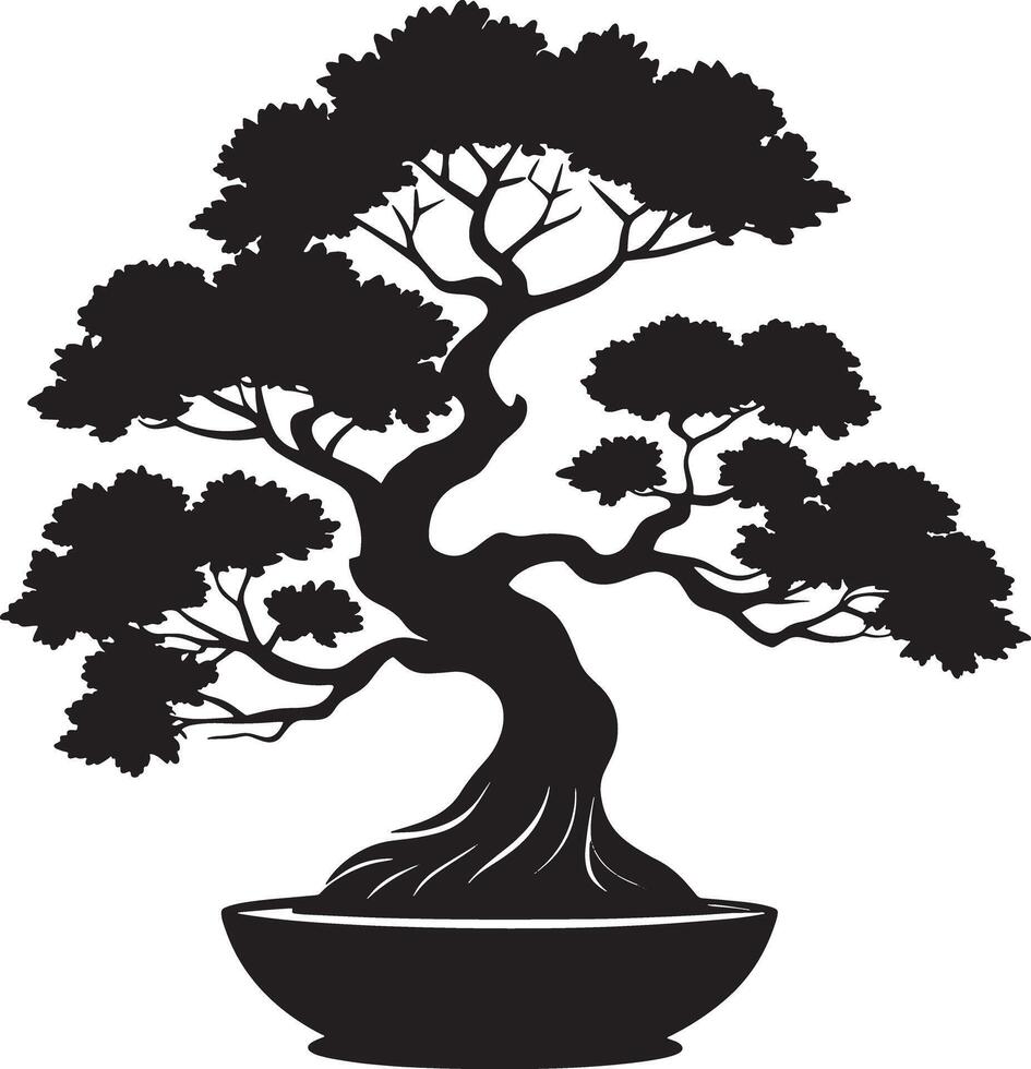 bonsai tree silhouette illustration black and white vector