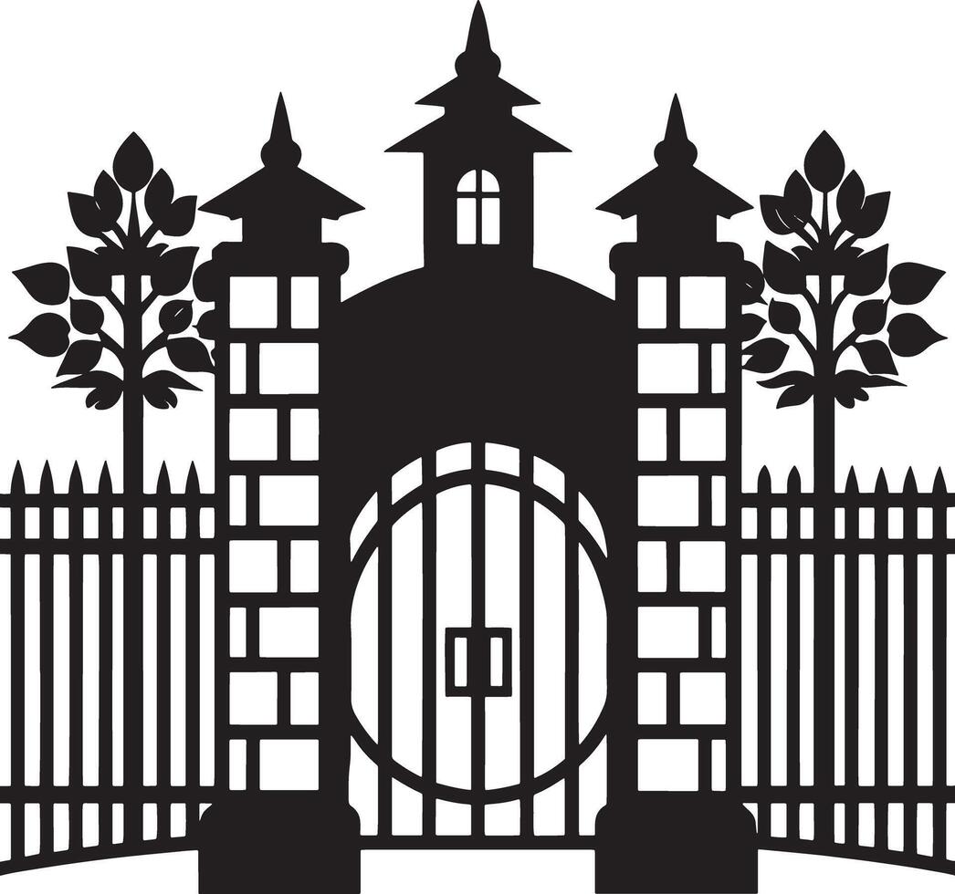 silhouette of the house gate illustration black and white vector