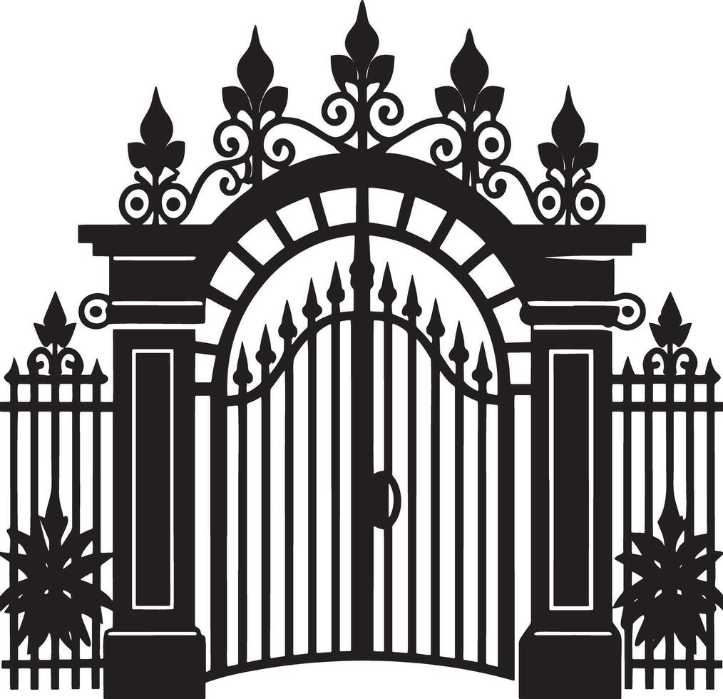 silhouette of the house gate illustration black and white vector