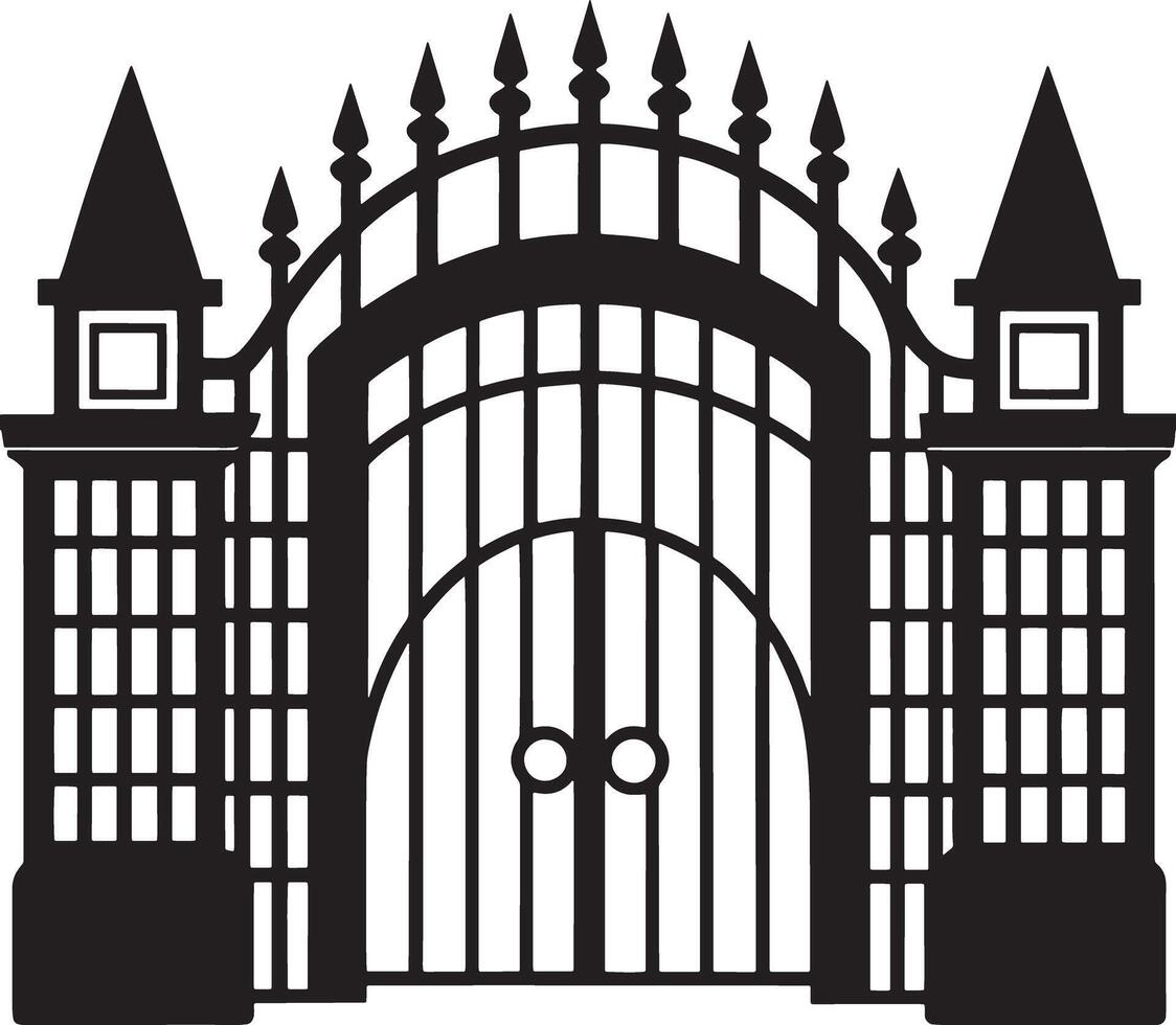 silhouette of the house gate illustration black and white vector