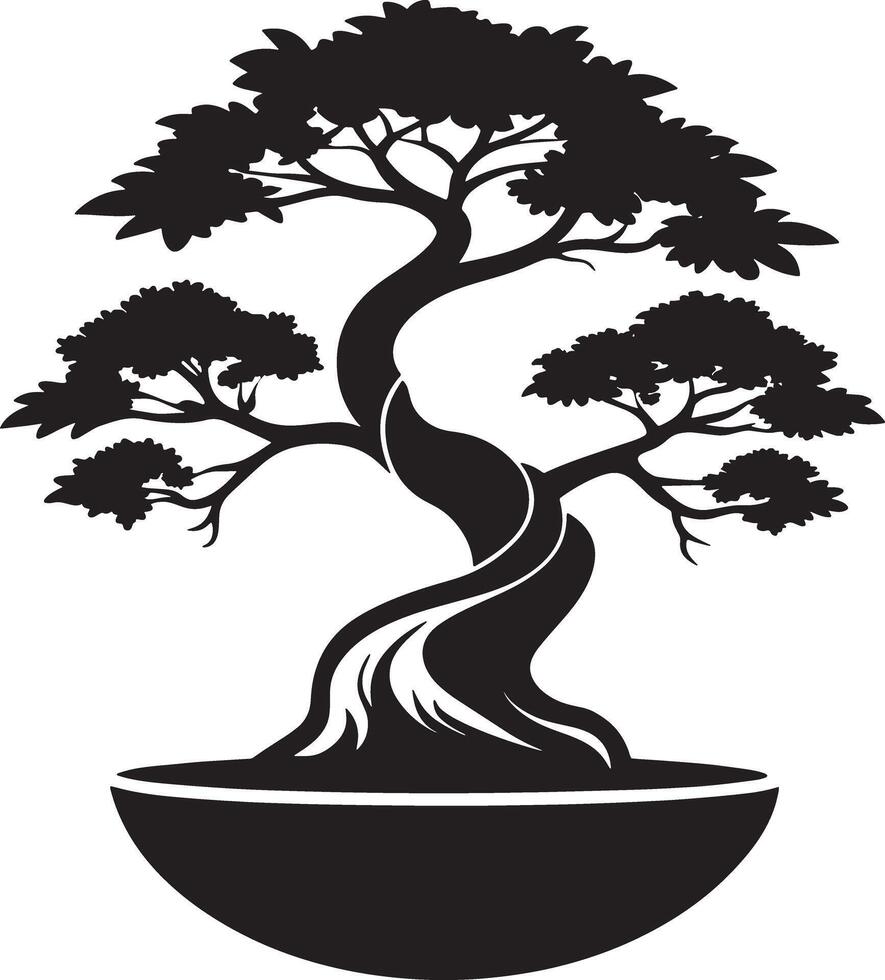 bonsai tree silhouette illustration black and white vector