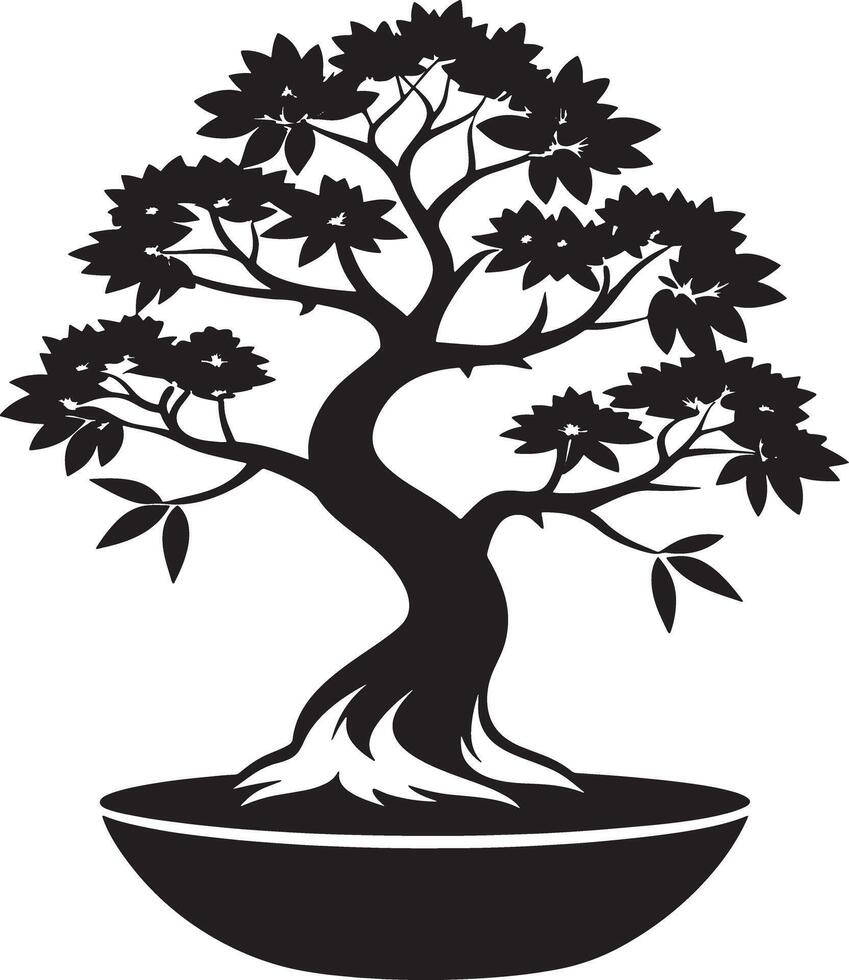 bonsai tree silhouette illustration black and white vector