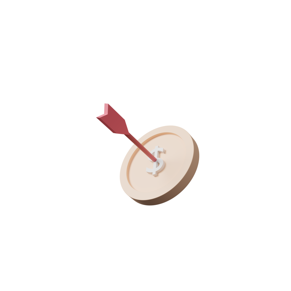 Arrow hit the center of target money coin. Business finance target concept.3d render success of the arrow bow to the target. Marketing time concept. 3d rendering. Minimal png