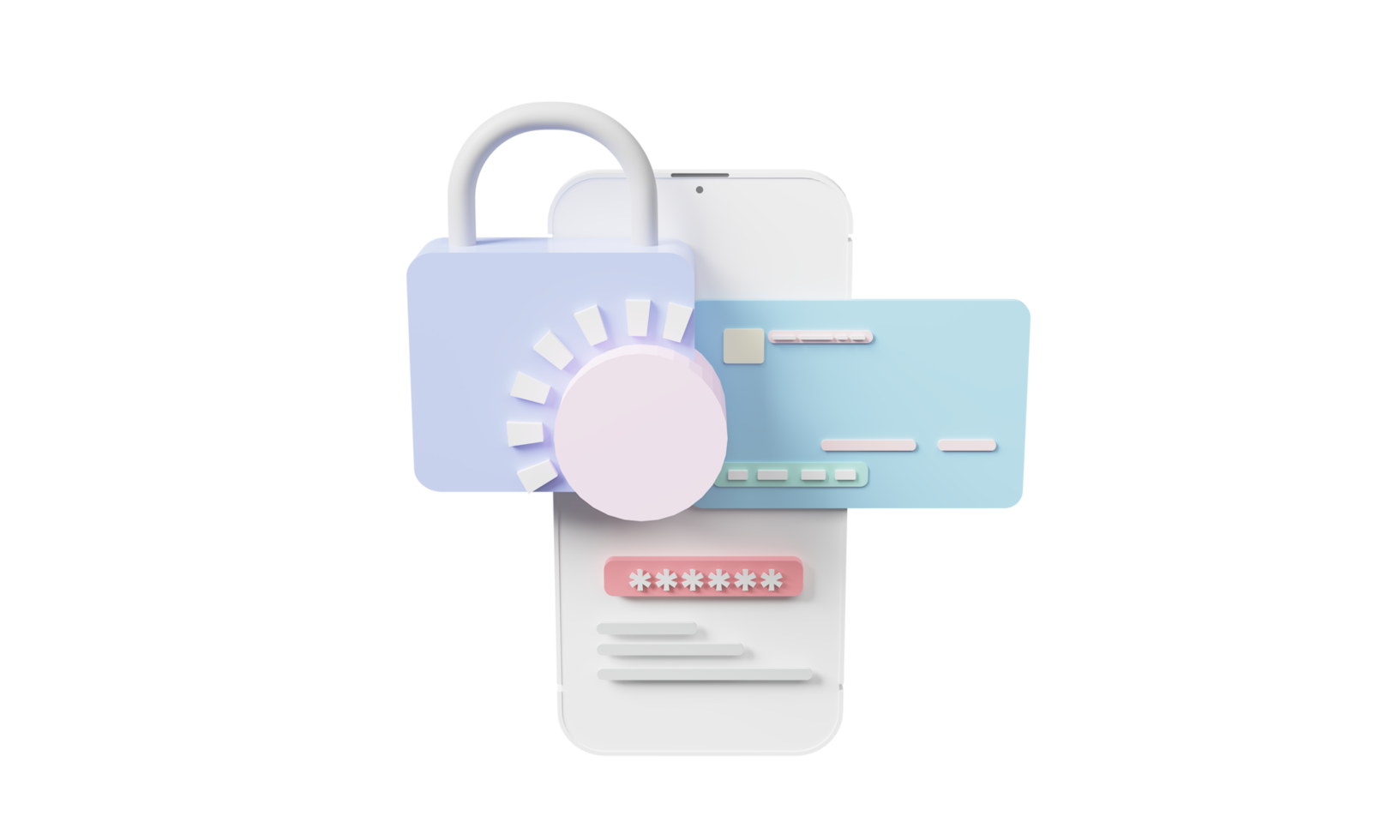 Minimal 3D rendering credit card money financial security for online shopping, online payment with payment protection. 3d icon mobile smartphone password security. 3d money finance icon illustration png