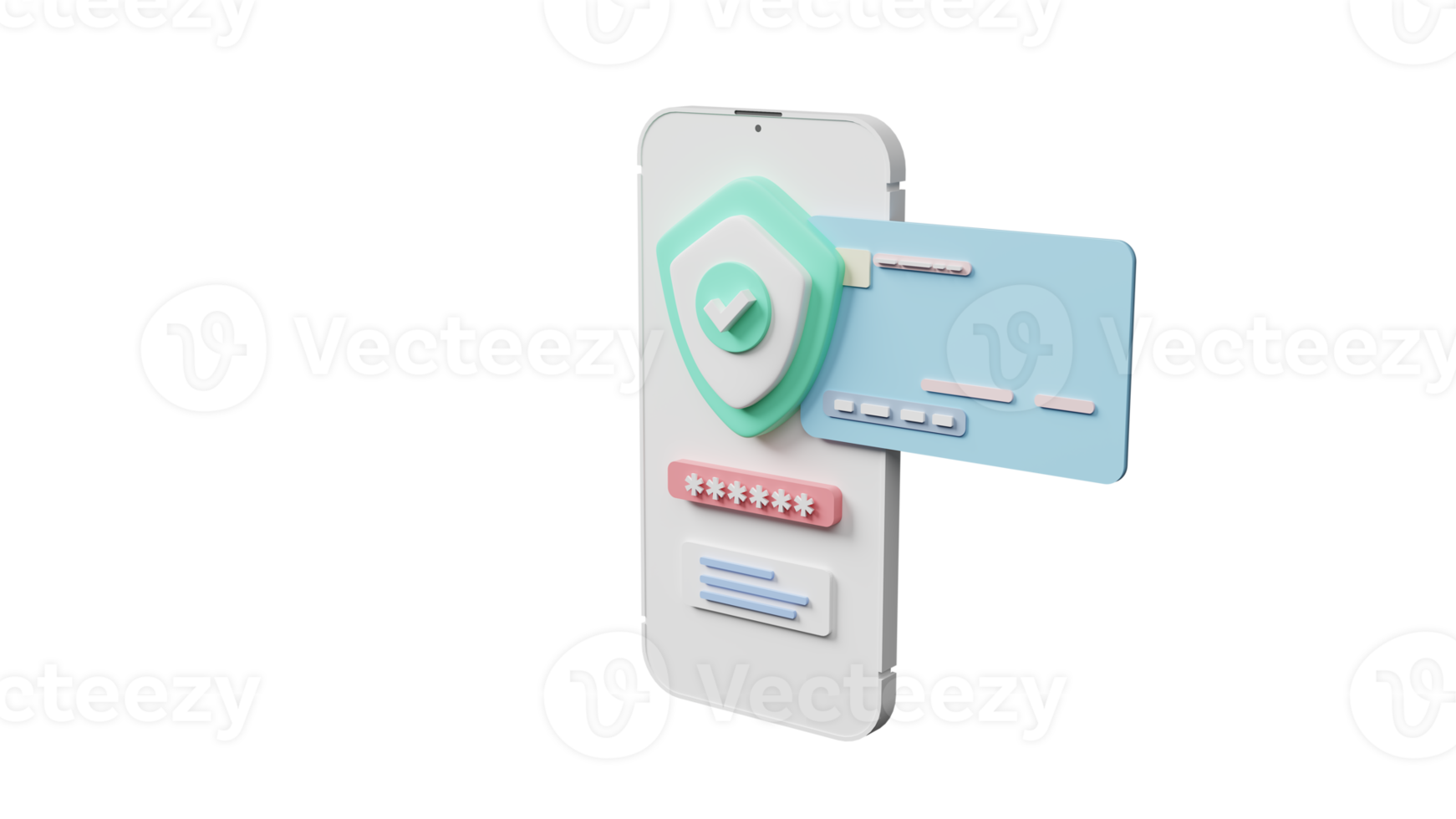 Minimal 3D rendering credit card money financial security for online shopping, online payment with payment protection. 3d icon mobile smartphone password security. money finance icon illustration png