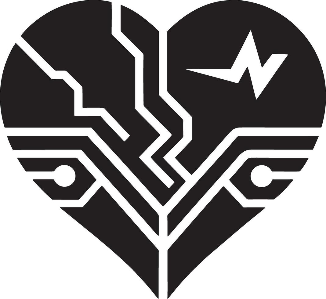heart with an ECG line illustration black and white vector