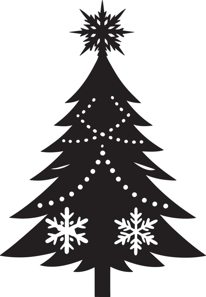 christmas tree with snowflakes illustration black and white vector