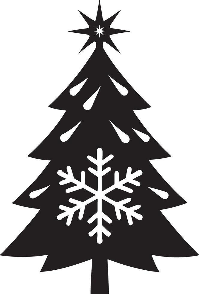 christmas tree with snowflakes illustration black and white vector