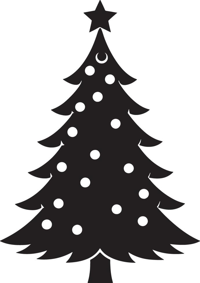christmas tree with snowflakes illustration black and white vector