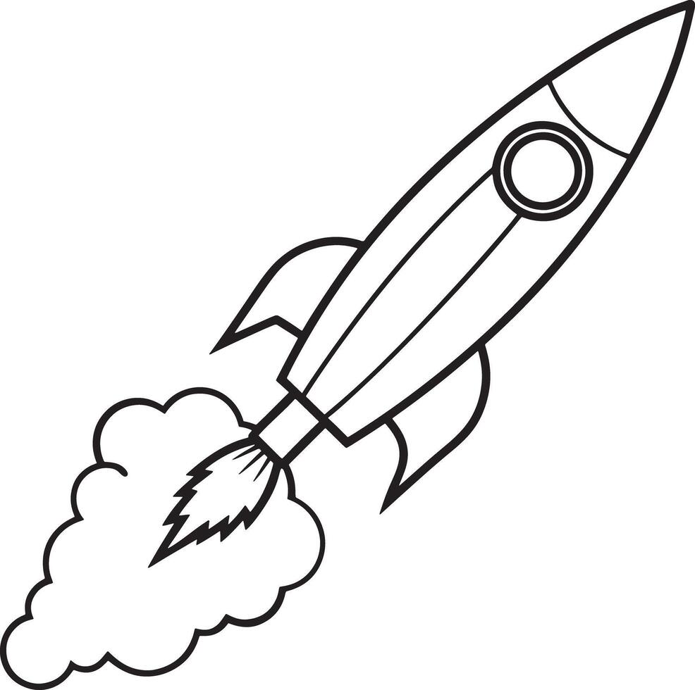 rocket with Smoke silhouette black and white illustration vector