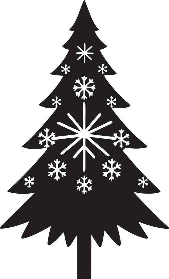 christmas tree with snowflakes illustration black and white vector