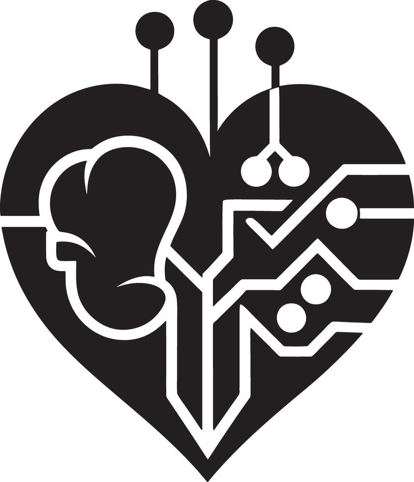 heart with an ECG line illustration black and white vector