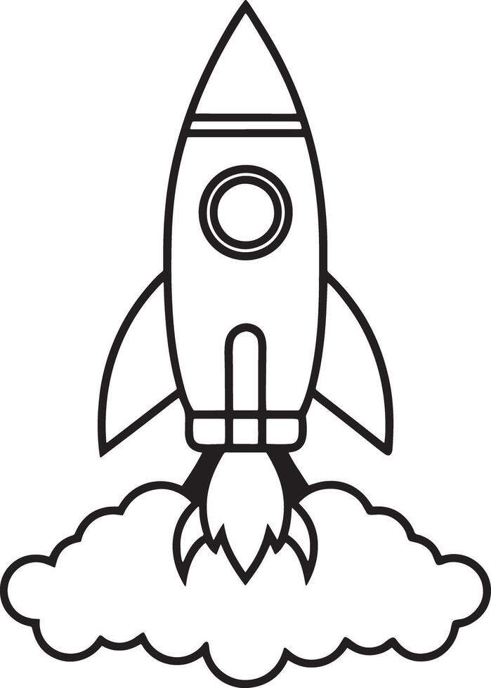 rocket with Smoke silhouette black and white illustration vector